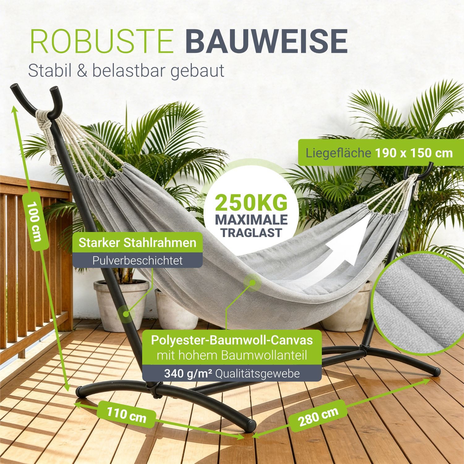 Juskys Hängematte Paya, für 2 Personen, mit Gestell und Tragetaschen, Indoor & Outdoor