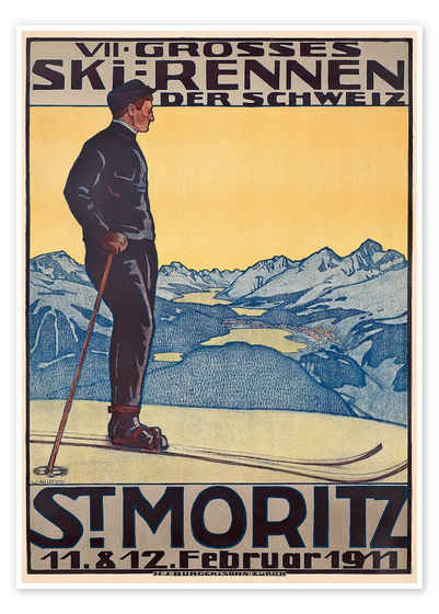 Posterlounge Poster Walter Kupfer, St. Moritz, Vintage Illustration