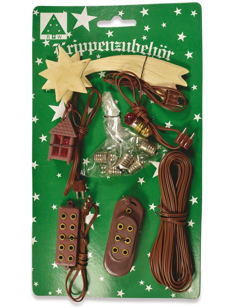 RIFFELMACHER & WEINBERGER Krippen-Zubehör Beleuchtungsset mit Laterne und Komet 4.5V Anschluss 7tlg. 78268, Braun (7 St) | Weihnachtskrippen