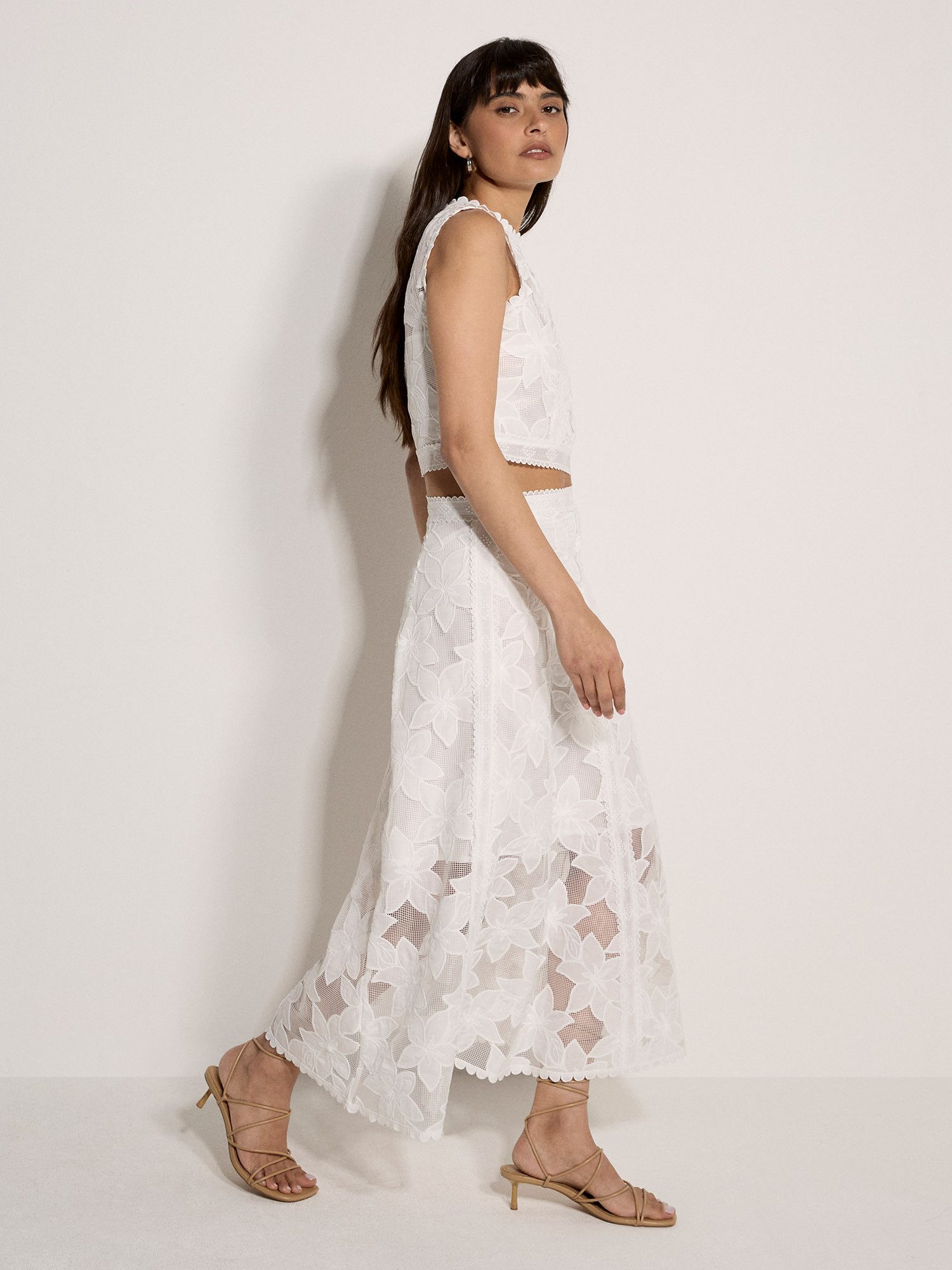 Apricot A-Linien-Rock Midi-Rock aus floraler Mesh-Spitze Blumen-Spitze günstig online kaufen