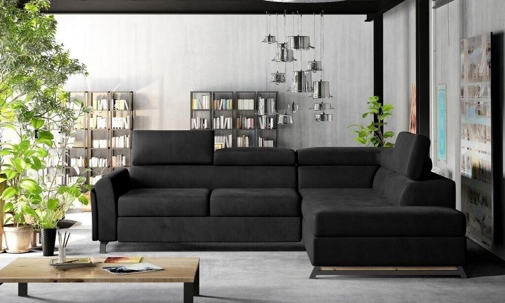 JVmoebel Ecksofa, Designer Sofa Couch Polster Wohnlandschaft Textil Ecksofa Schwarz Garnitur