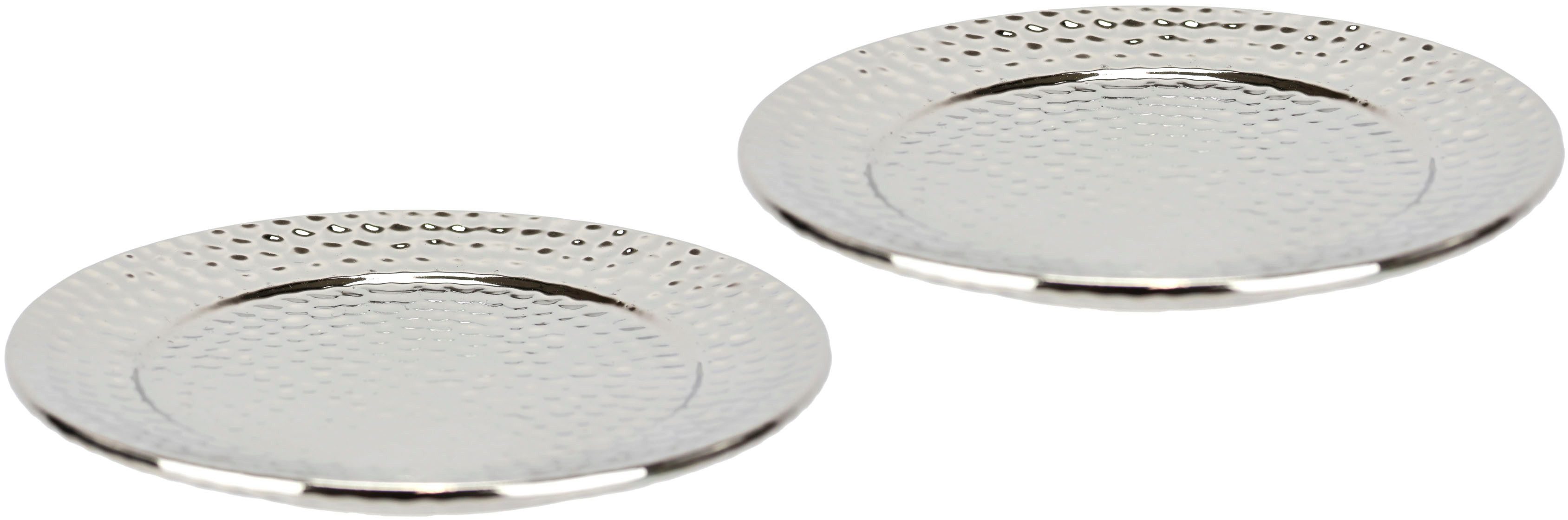 I.GE.A. Dekotablett Keramik-Schale rund (2 St), 2er Set Dekoschale silber Tablett Weihnachtsdeko Deko Advents-Tablett