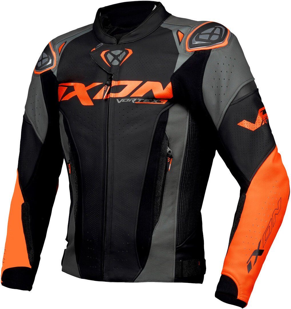 Ixon Motorradjacke Vortex 3 Motorrad Lederjacke Black/Orange