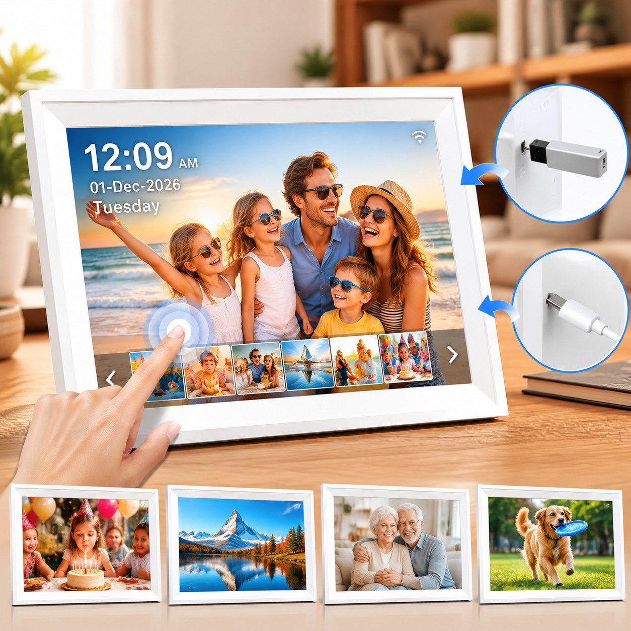 Vornix 10,1 Zoll Digitale Demenz Uhr Touchscreen Digitaler Bilderrahmen (Digitaler Bilderrahmen, USB & Kabel Datenübertragung)