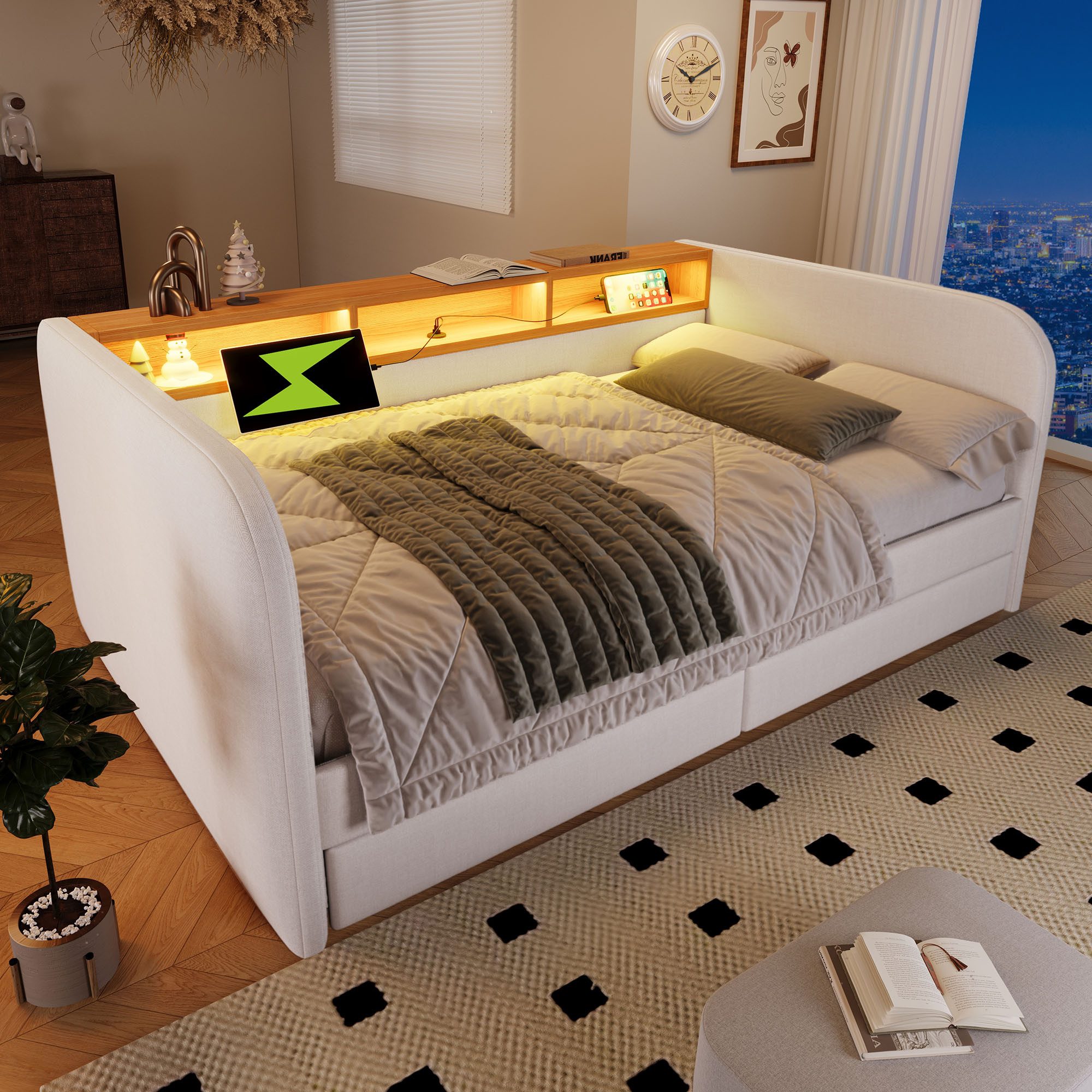 Flieks Polsterbett, LED Daybett Kinderbett 140x190cm günstig online kaufen