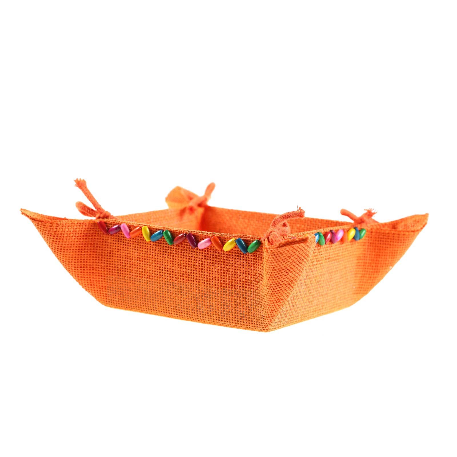 maDDma Dekokiste Deko-Schale zum Binden 20x20x9cm, Farbwahl, Oranges Körbchen verziert mit Holzperlen