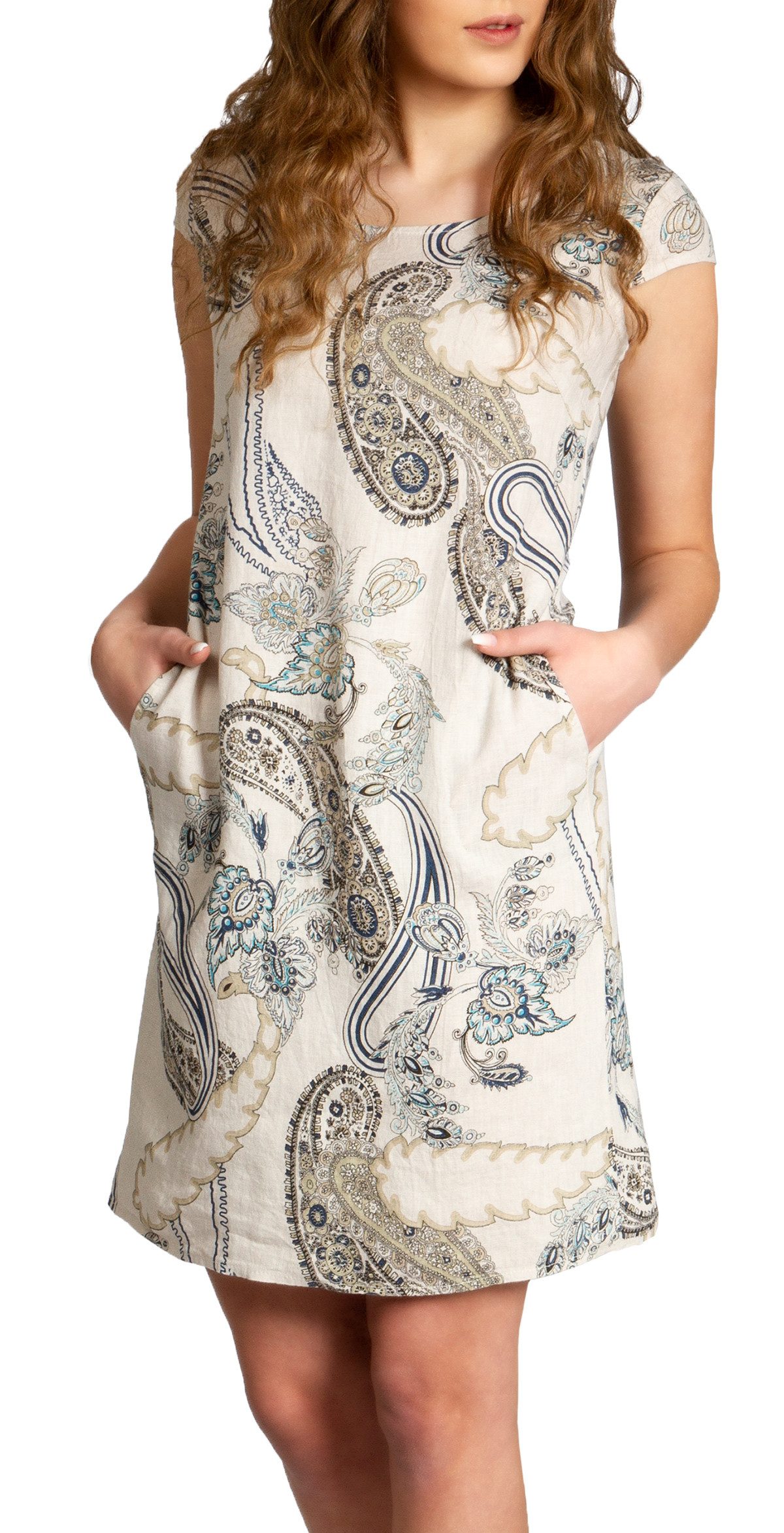 CASPAR Sommerkleid SKL022 Damen Sommer Leinenkleid mit Paisley Print bis Größe 50 mehr
