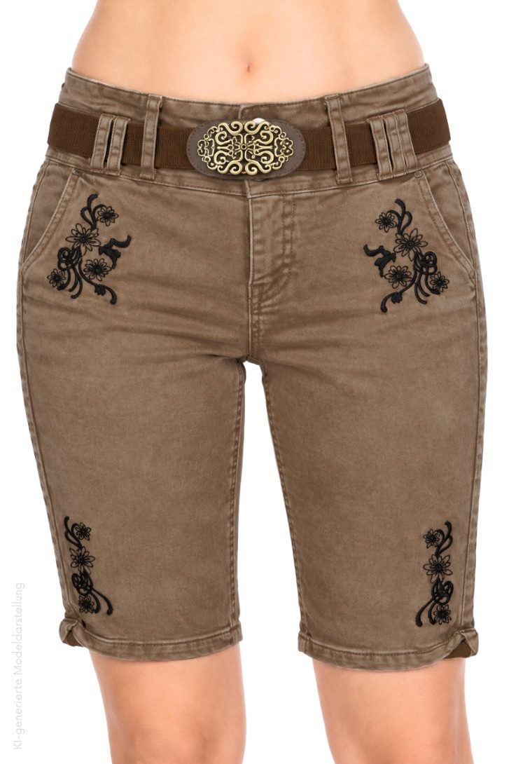 Hangowear Trachtenjeans Trachtenjeans Damen - DOROTHEA BERMUDA - schlamm