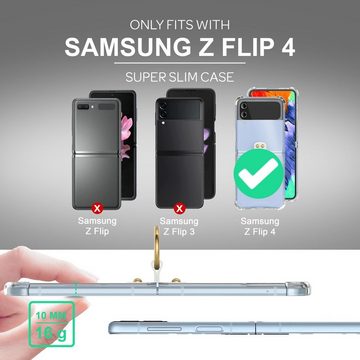 Nalia Handykette Samsung Galaxy Z Flip4, Klare Hülle mit Kette zum Umhängen / Ring als Fingerhalter / Handyband