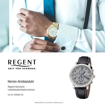 Regent Quarzuhr Regent Herren Armbanduhr Analog GM, (Analoguhr), Herren Armbanduhr rund, groß (ca. 44mm), Lederbandarmband