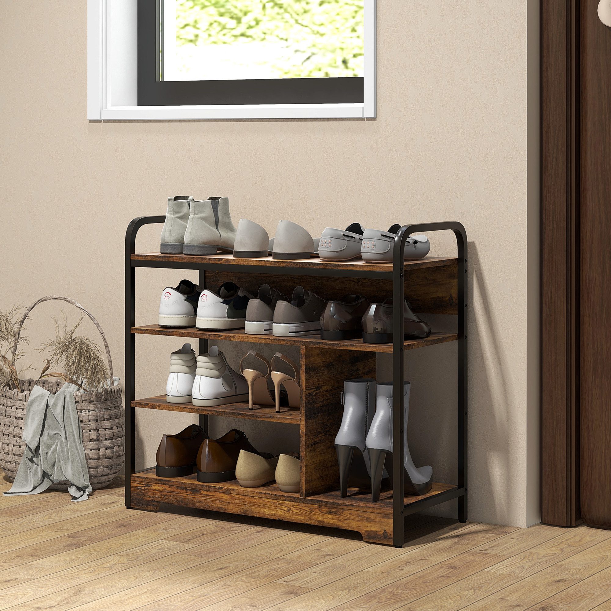 HOMCOM Schuhregal Schuhablage mit Griff, Schuh-Organizer platzsparend für Eingang, Schuhständer 1-tlg., für Wohnzimmer, Braun
