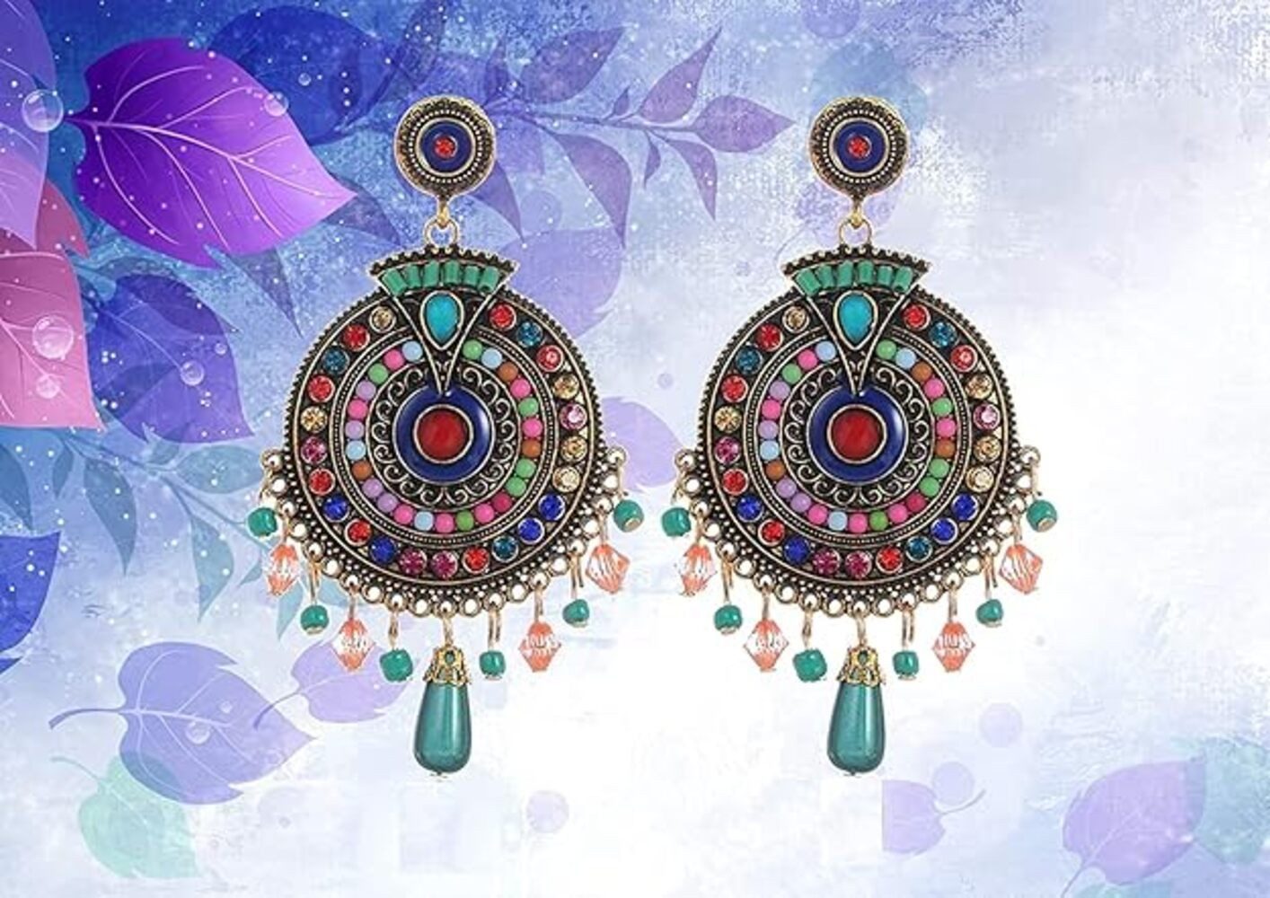 YouBella Ohrhänger-Set Bohemian Multi-Color Nickel Ohrringe Für Frauen & Mädchen (Enthaltene Komponenten: 1 Paar Ohrringe, Perfekt für besondere Anlässe, zum Ve – Bild 2 von 5
