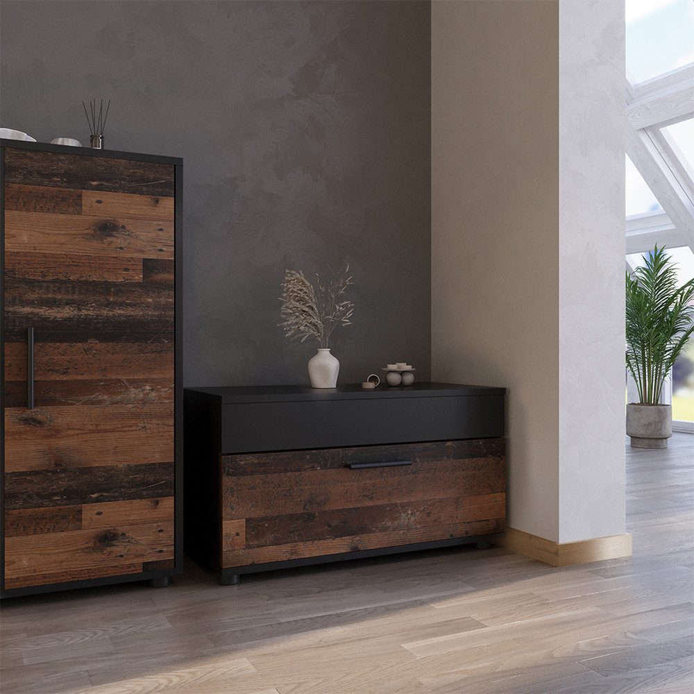 Vicco Bücherregal Berno, Schwarz/Oldstyle/Oldstyle, 70.8 x 38.9 cm mit Klapptür, 1-tlg.