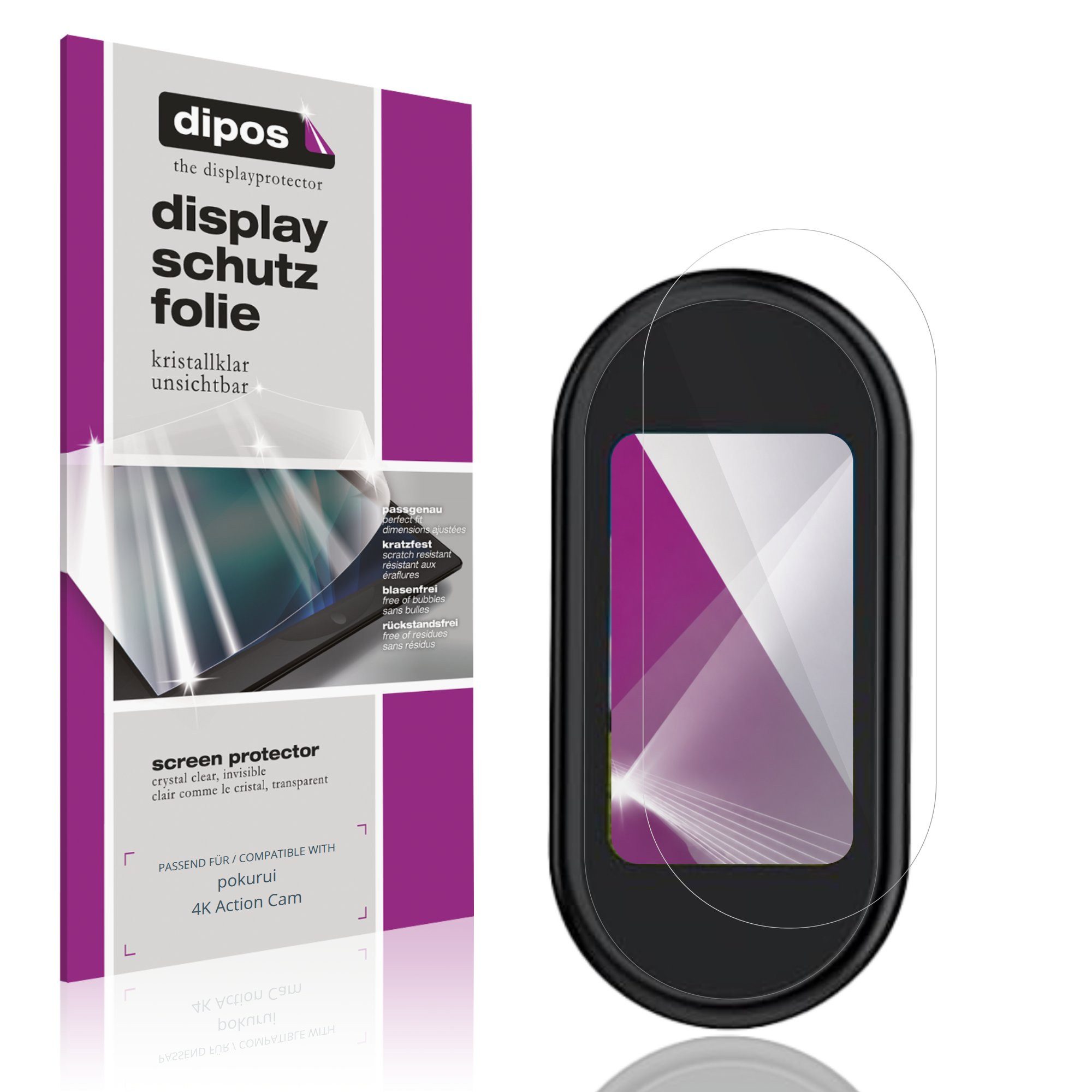 dipos Displayschutzfolie Schutzfolie für pokurui 4K Action Cam, 4 Stück, Displayschutz Schutz Folie Made in Germany