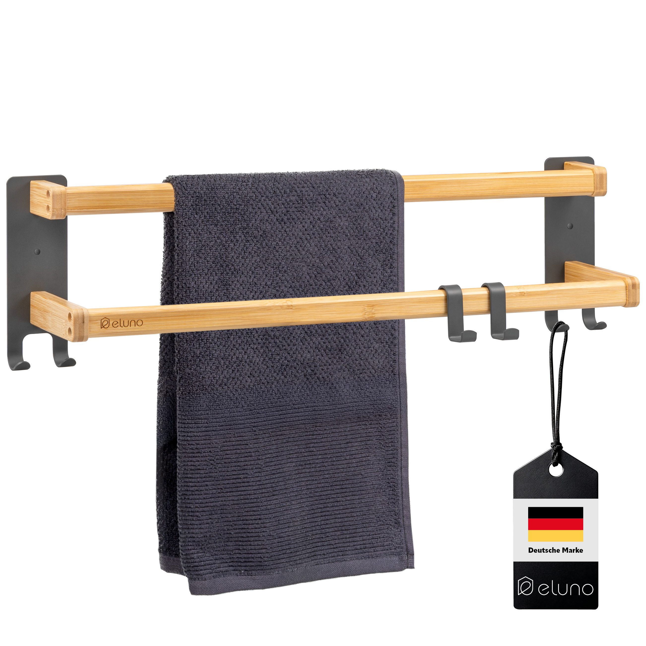 eluno Handtuchständer aus grauem Metall und Bambus günstig online kaufen