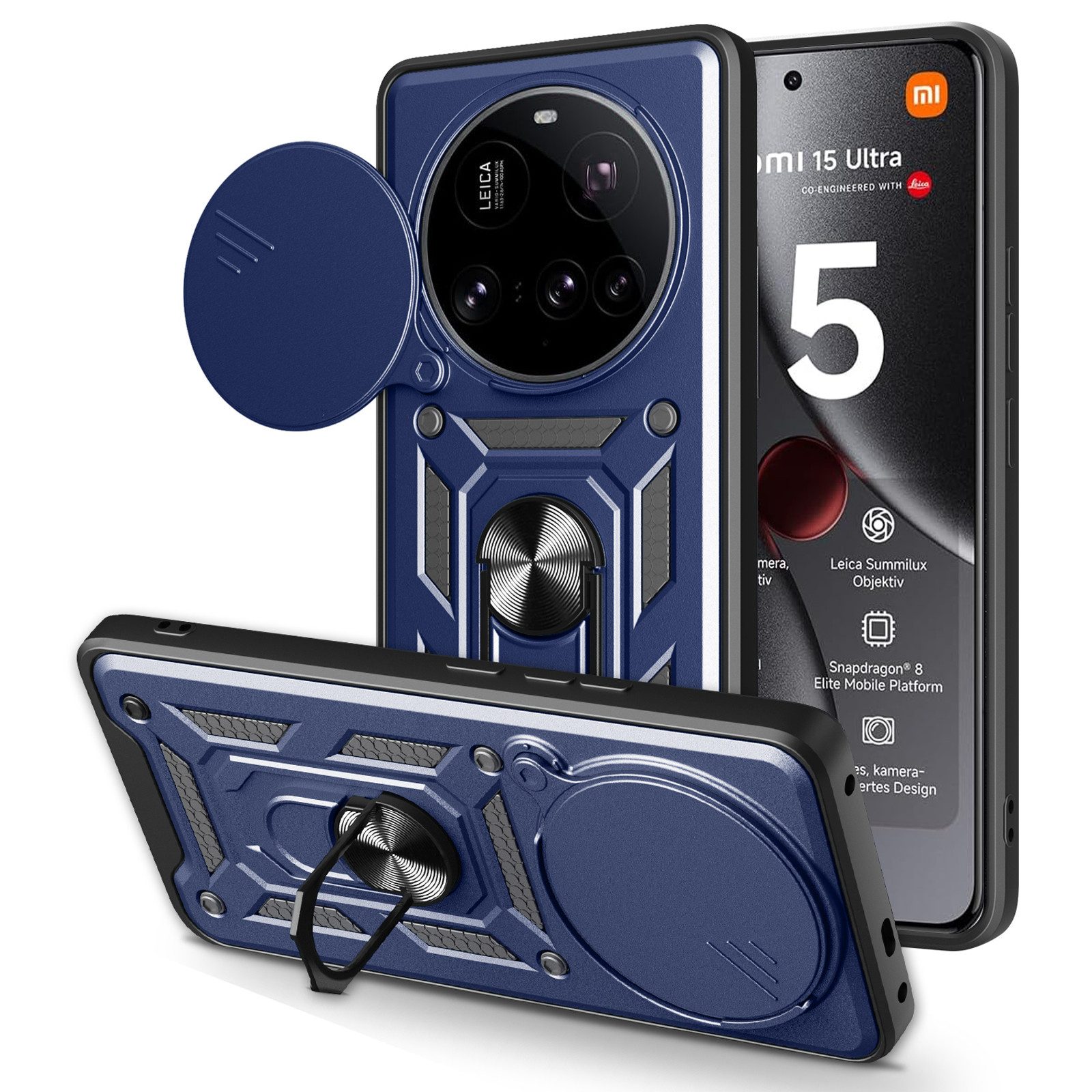 betterfon Handyhülle Panzer Hülle für Xiaomi 15 Ultra Outdoor Case mit Kameraschutz, Outdoorhülle mit Ringhalter Smartstand und Silikonkern