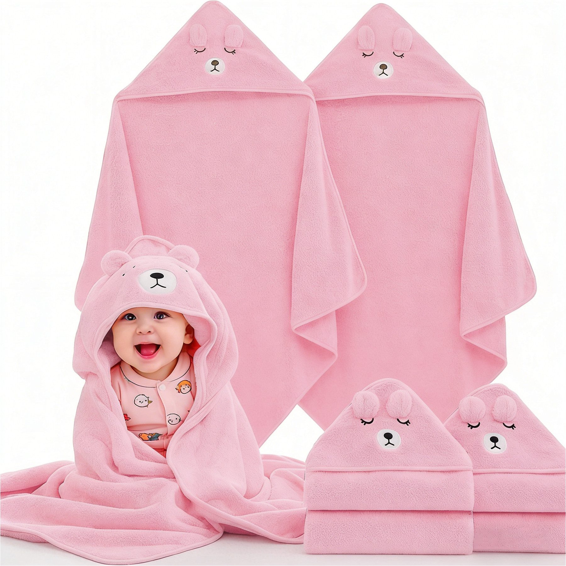 Mutig Kapuzenhandtuch Kapuzenhandtuch Baby, 2 Stück Neugeborene Waschlappen,mit süßen Ohren, (2 Stück, Extrem Weich, Atmungsaktiv, saugfähig, Geeignet für Mädchen und Jungen)