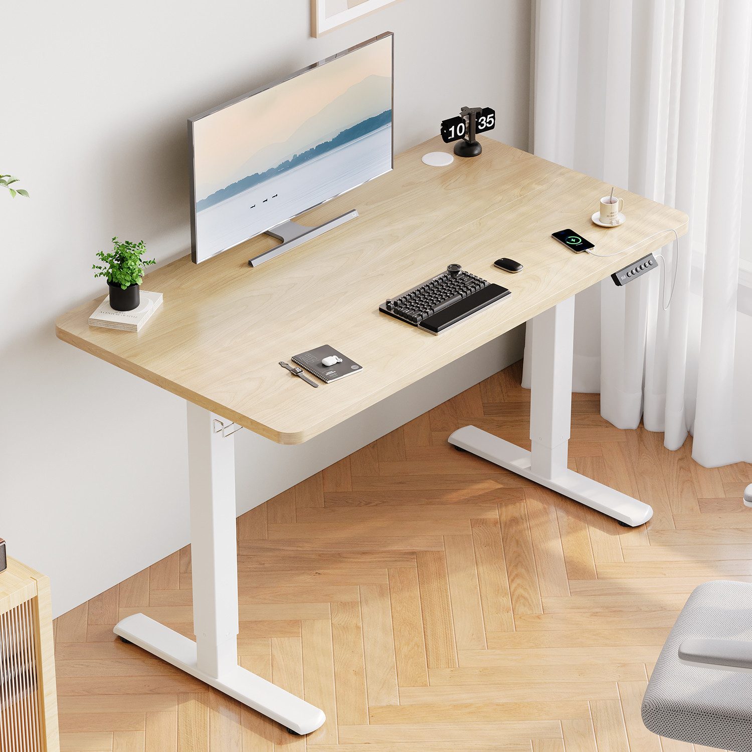 Furnicopia Schreibtisch Höhenverstellbarer mit USB-Ladefunktion und Wecker- günstig online kaufen