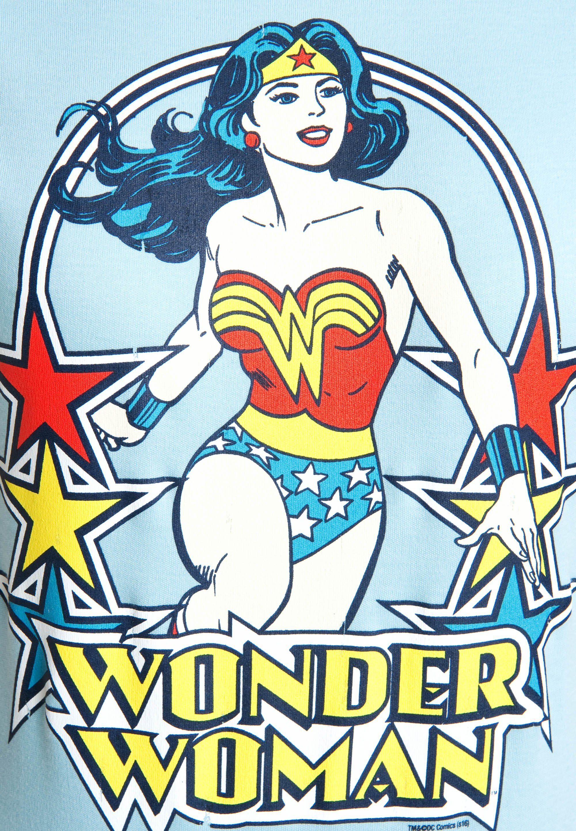 LOGOSHIRT T-Shirt Wonder Woman Stars – hellblau Originaldesign mit lizenziertem