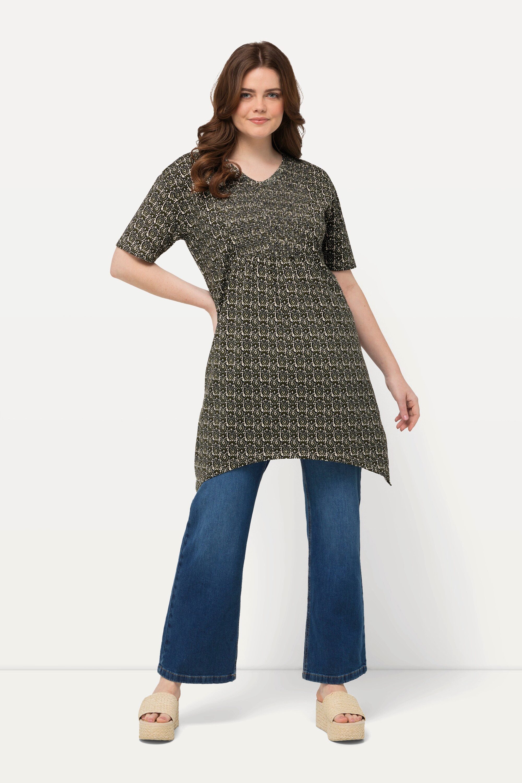 Ulla Popken Longshirt Longshirt A-Linie V-Ausschnitt günstig online kaufen