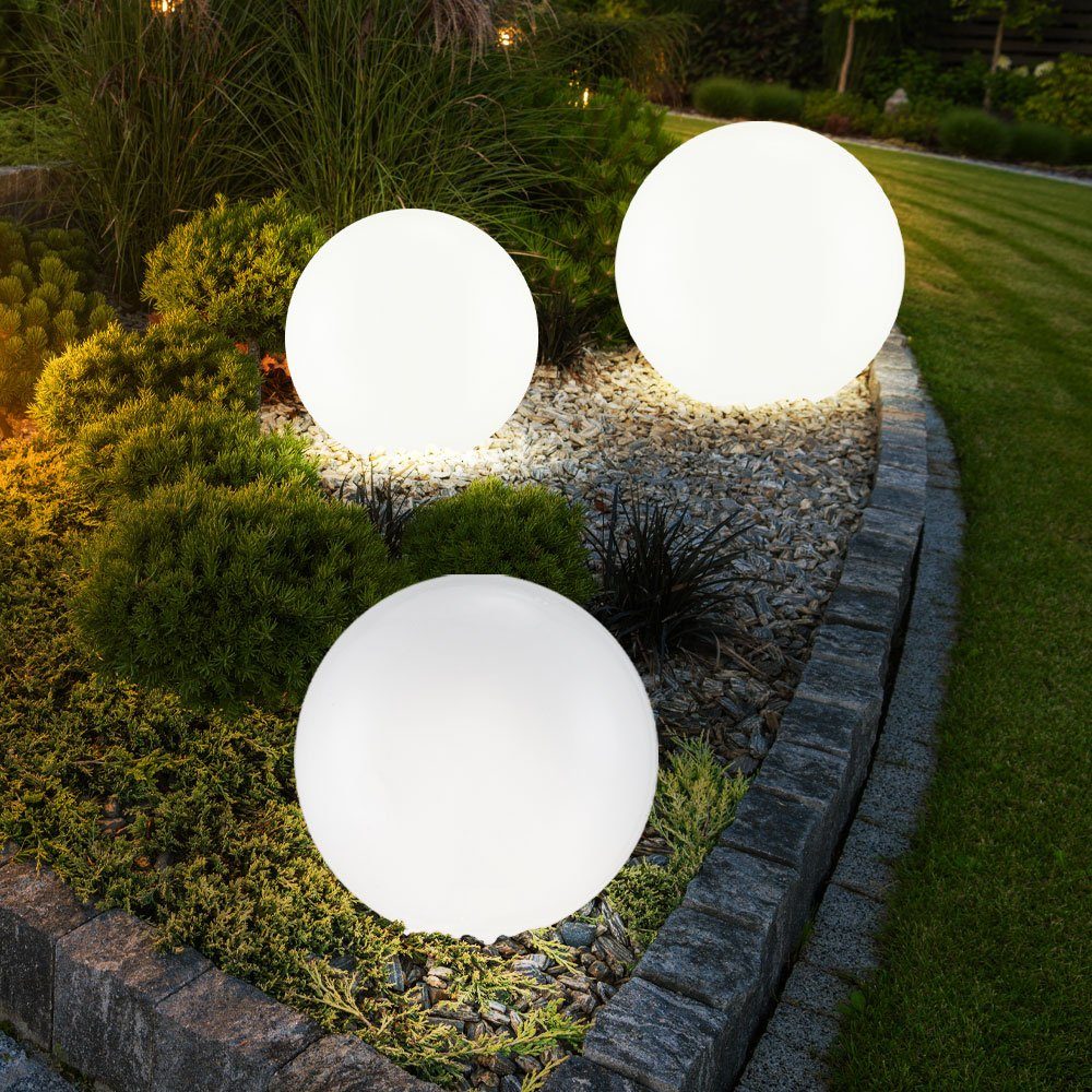 etc-shop LED Gartenleuchte, LED-Leuchtmittel fest verbaut, 3er Set LED Solar Leuchten Kugeln Außen Beleuchtungen Lampen Weiß