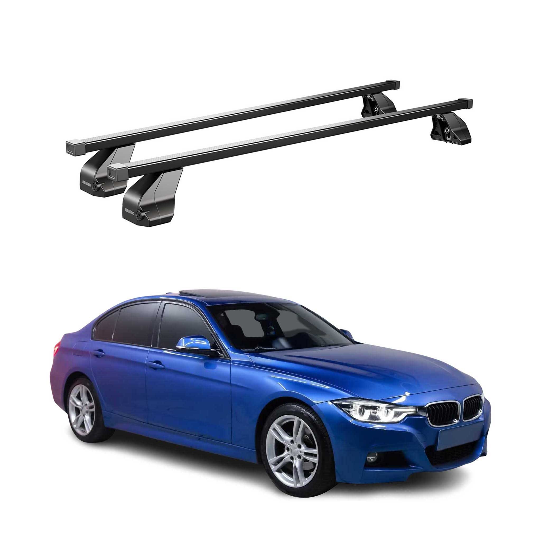 OMAC Dachträger Menabo Stahl Gepäckträger für BMW 3er F30 2011-2018 Schwarz 2x (2-St), Wasserbeständig,Abnehmbar,Multifunktional,Leichtgewichtig