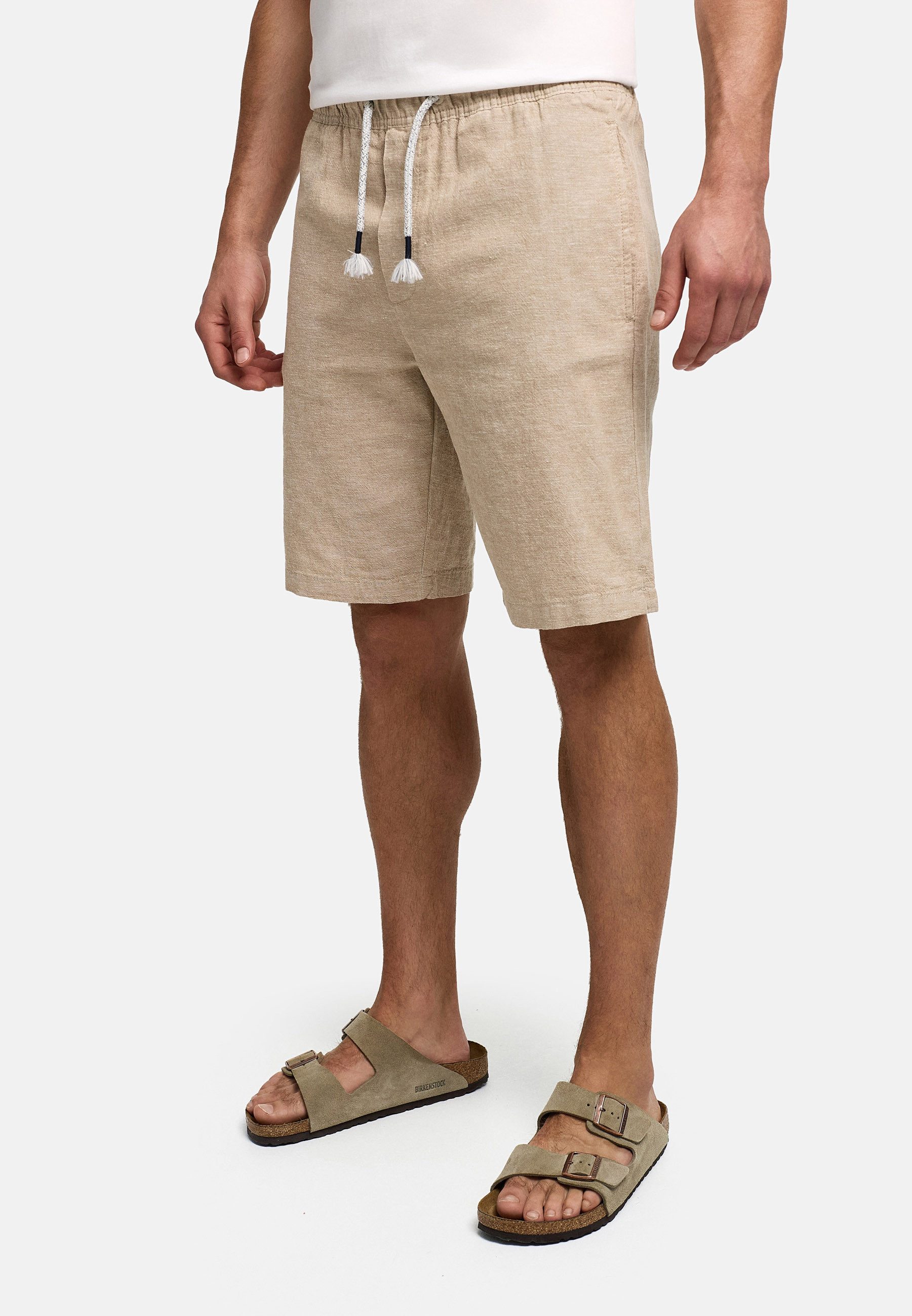 Indicode Leinenhose Herren INLino Leinen Shorts mit Kordelzugbund mit elastischem Bund und Bindekordel in sommerlich leichter Qualität