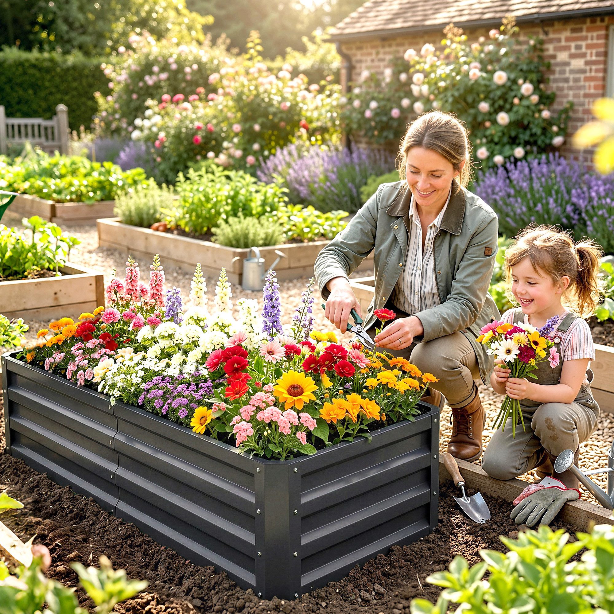 Outsunny Hochbeet Pflanzbeet Frühbeet mit Offenem Boden, aus Stahl, für Terrasse (Frühbeet, 1 St., wetterbeständig Pflanzbeet), 120 x 60 x 30,5 cm für Garten Balkon, für Blumen, Pflanzen, Gemüse