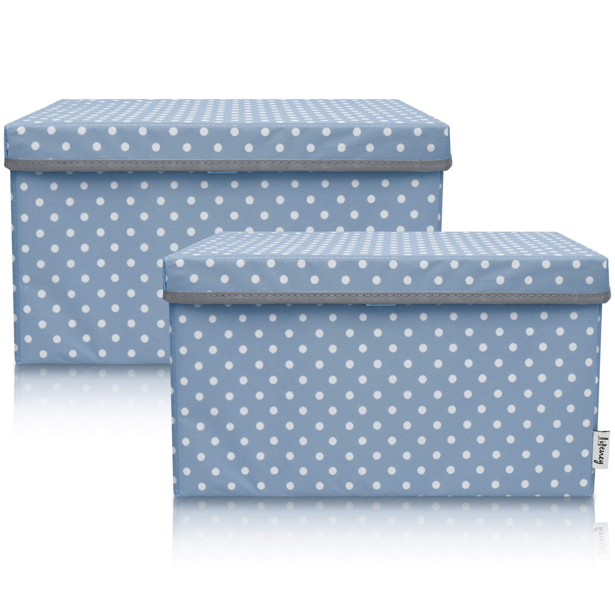 Lifeney Aufbewahrungsbox Aufbewahrungsbox Kinder 37x25x21cm 2er-Set für Kinderzimmer, Türkis mit Punkten, ideal für Wohnbereich