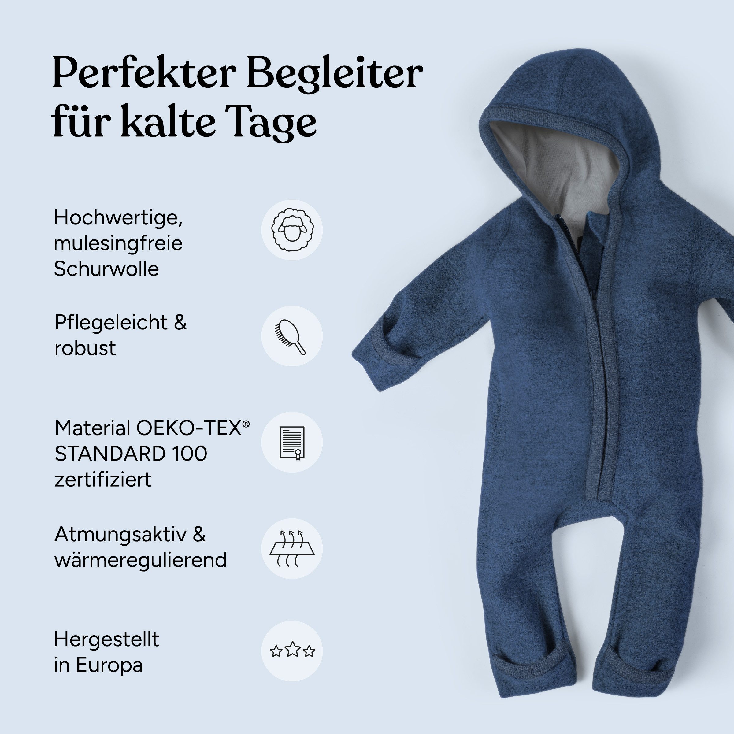 Ehrenkind Overall Walkoverall Baby aus Merino Schurwolle mit Reißverschluss (Beige, Gr. 50-56) Wollwalk Overall Baby 50/56