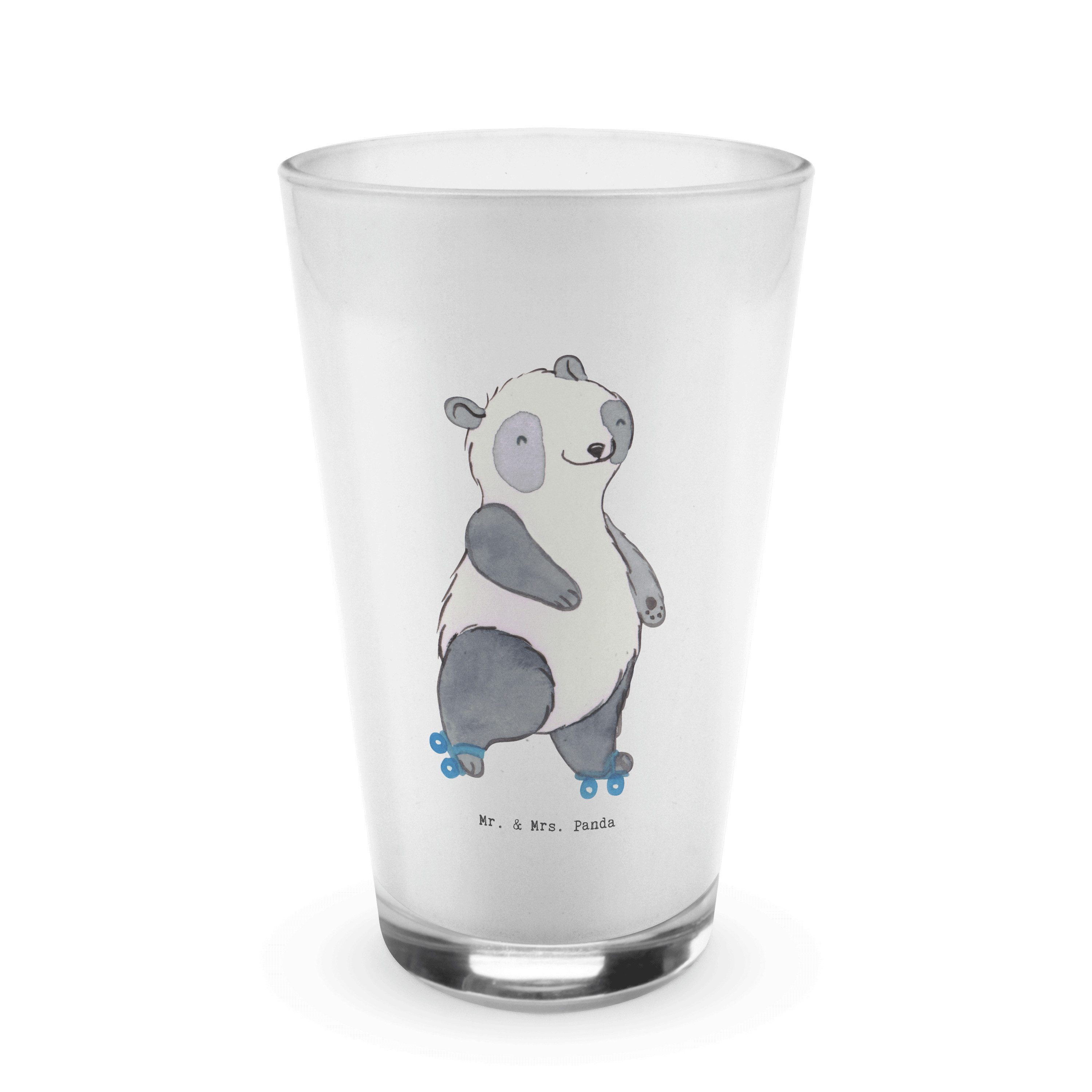 Mr. & Mrs. Panda Glas Panda Inliner fahren - Transparent - Geschenk, Rollerblades, inlinern, Premium Glas, Edles Matt-Design