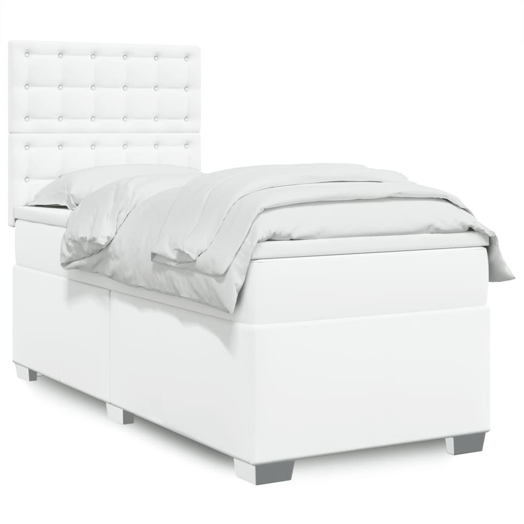 furnicato Bettgestell Boxspringbett Weiß 200x80x140,5/150,5 cm mit Kunstleder und (1-tlg), Schlafsystem mit höhenverstellbarem Kopfteil und USB-Anschluss