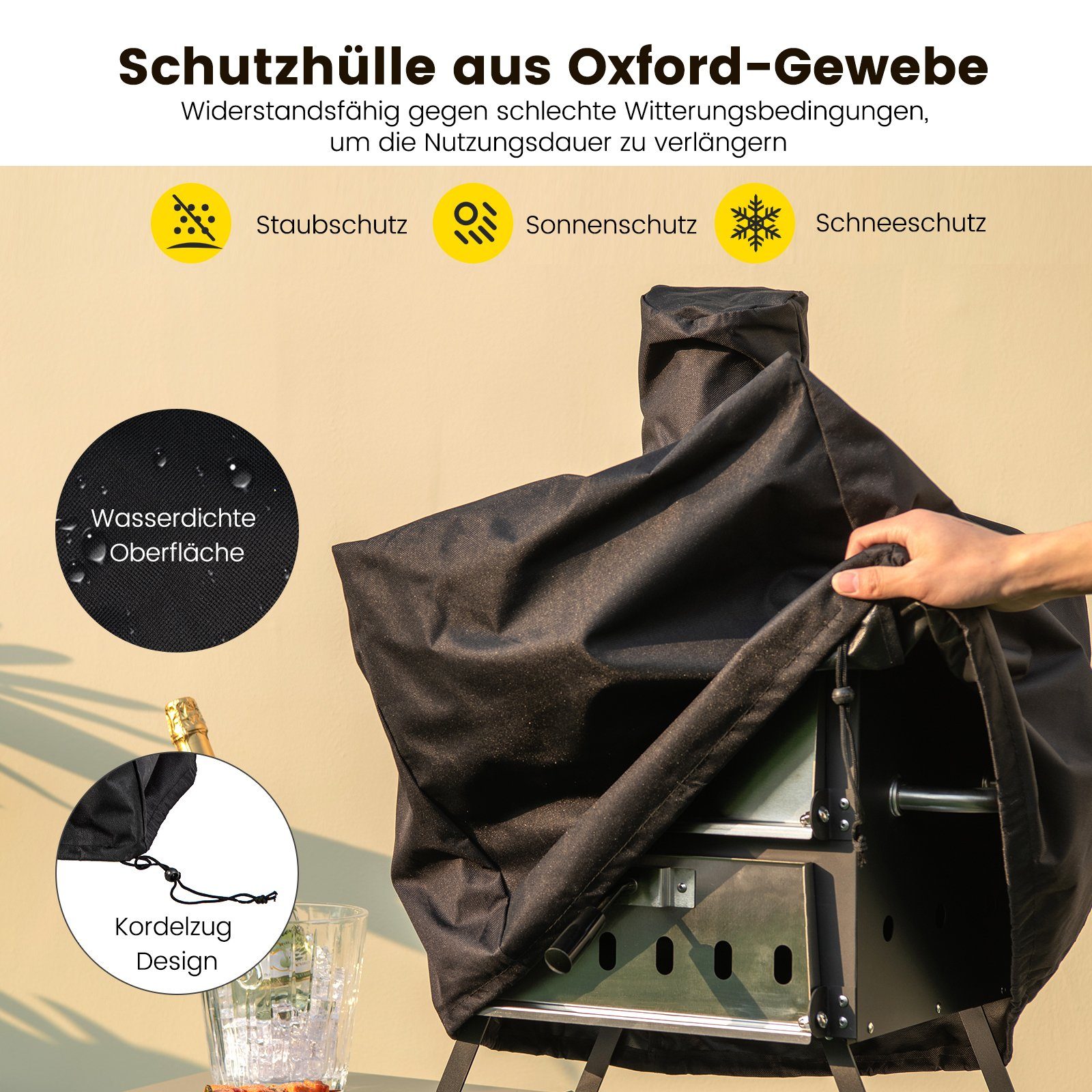 COSTWAY Pizzaofen 2-Schicht Holzofen, Outdoor, mit Pizzastein & Pizzaschaufel – Bild 5 von 5