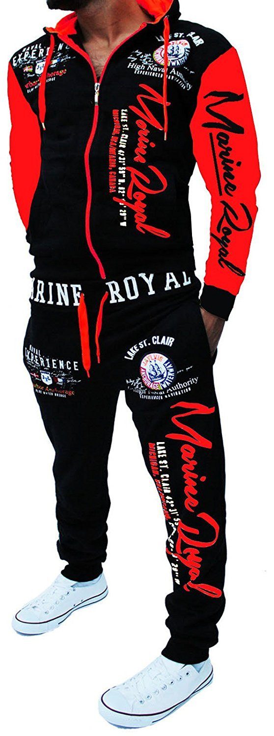 Jacke Jogginganzug Schwarz-Rot Sportanzug Herren Fitness, Trainingsanzug mit Kapuze Jaylvis Marine Royal Streetwear