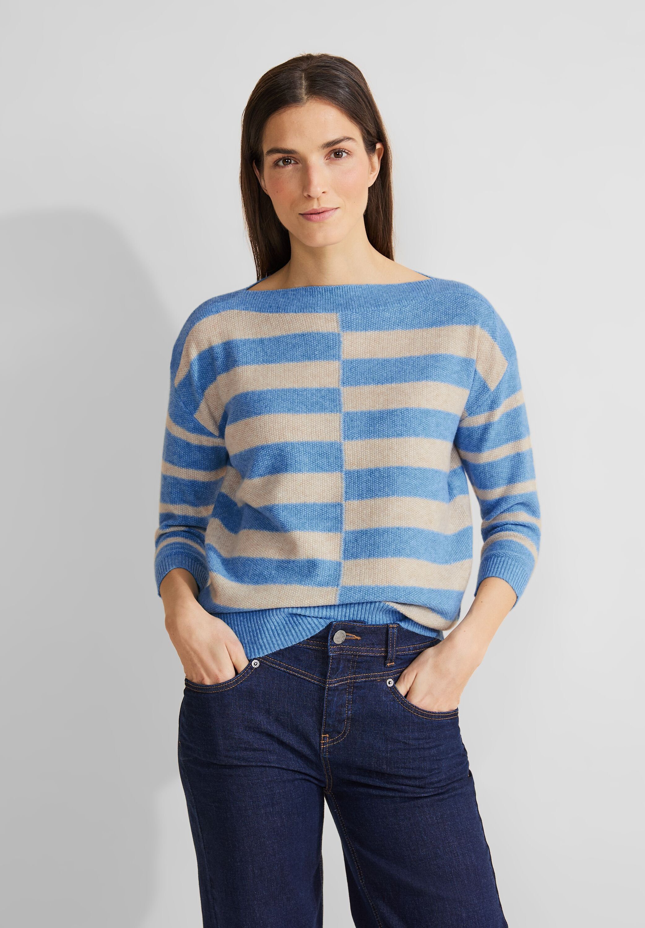 STREET ONE Streifenpullover Striped U-Boat mit 3/4 Arm und U-Boot-Ausschnitt