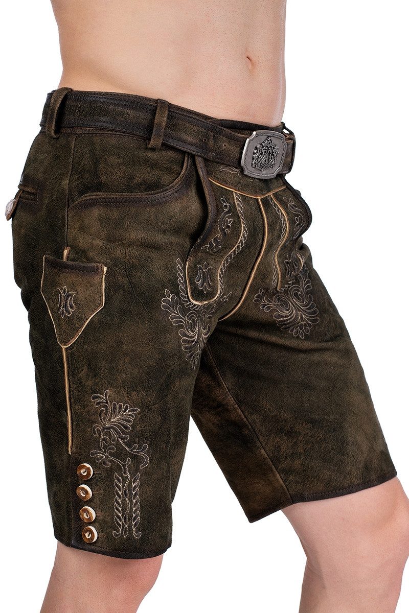 Hammerschmid Trachtenlederhose Lederhose Herren kurz - PARSDORF - dunkelbraun antik