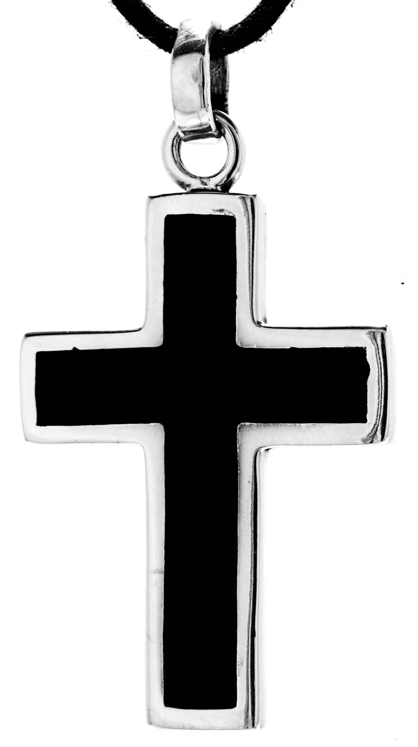 Schlicht Kreuz Silber Edel Einfach Schwarz 925 Leather of Kettenanhänger Kiss