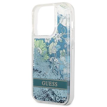 Guess Handyhülle Guess Apple iPhone 14 Pro Hard Case Paisley Liquid Glitter Blau
