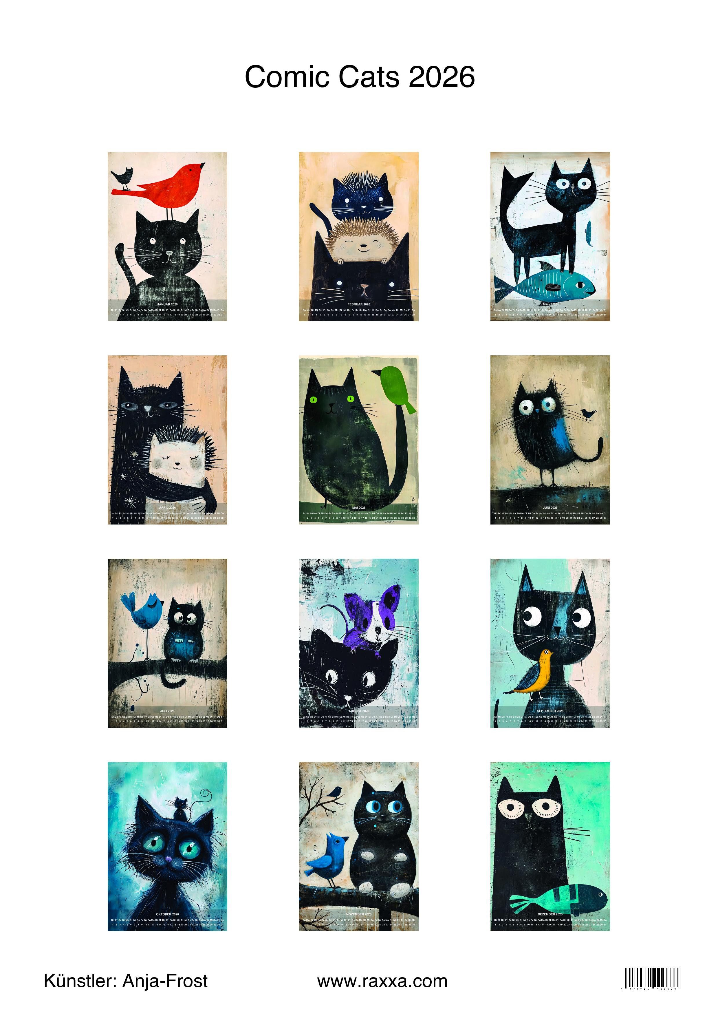 raxxa Wandkalender Comic Cats 2026 - hoch