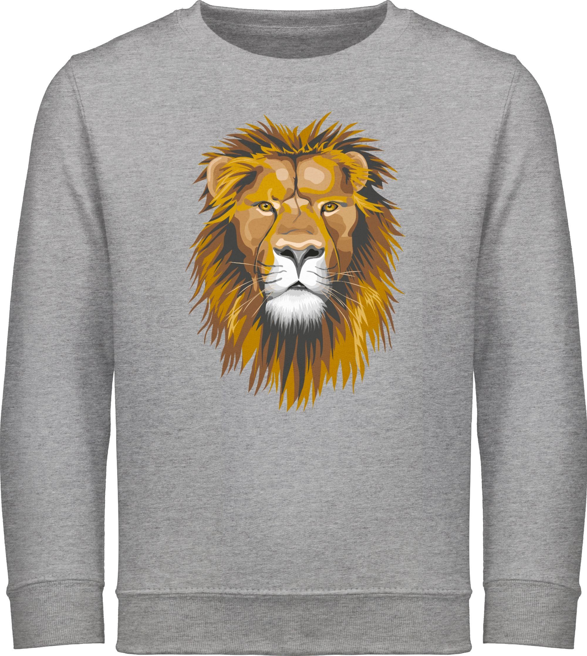 Sweatshirt Grau Animal meliert Shirtracer Tiermotiv 3 Löwe Print