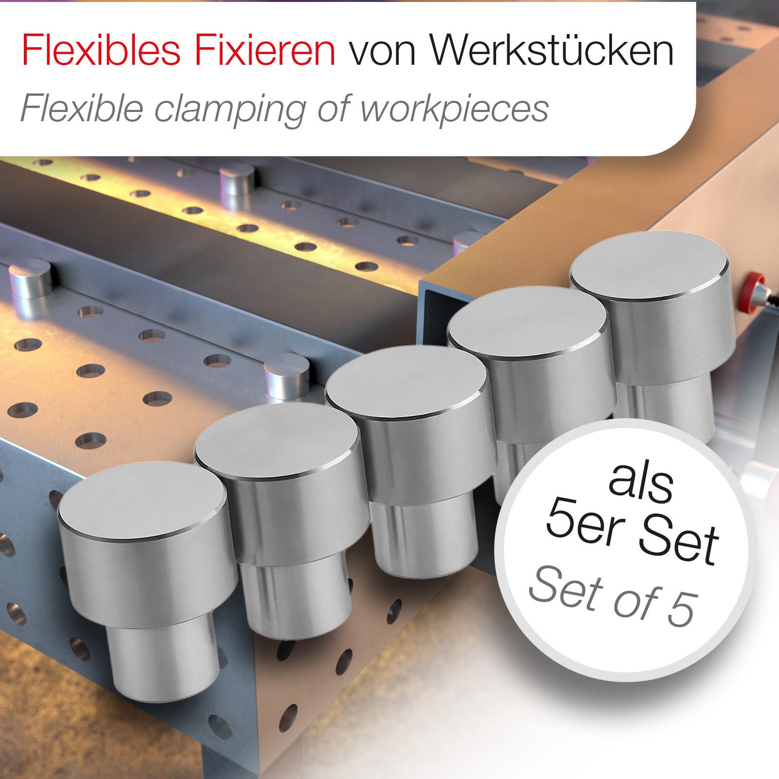 SO-TECH® Werkzeugeinsatz Anschlagbolzen Edelstahl SS304 für Schweißtische Lochplatten (5 St), Kopf-Ø: 25 mm / Zapfen- Ø: 16 mm / Zapfenlänge: 15 mm