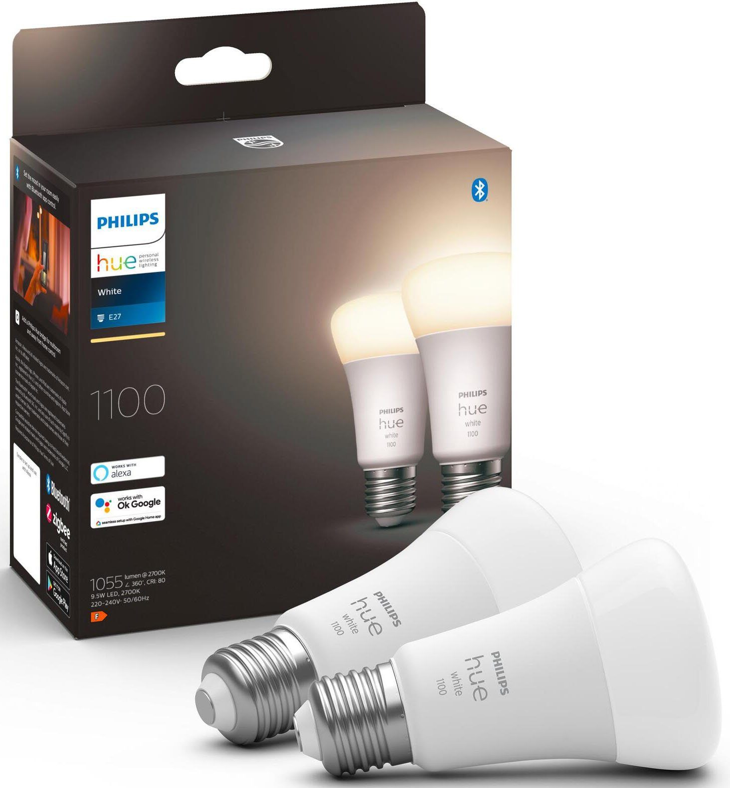 Philips Hue LED-Leuchtmittel White E27 Doppelpack 2x1050lm 75W, E27, 2 St., Warmweiß