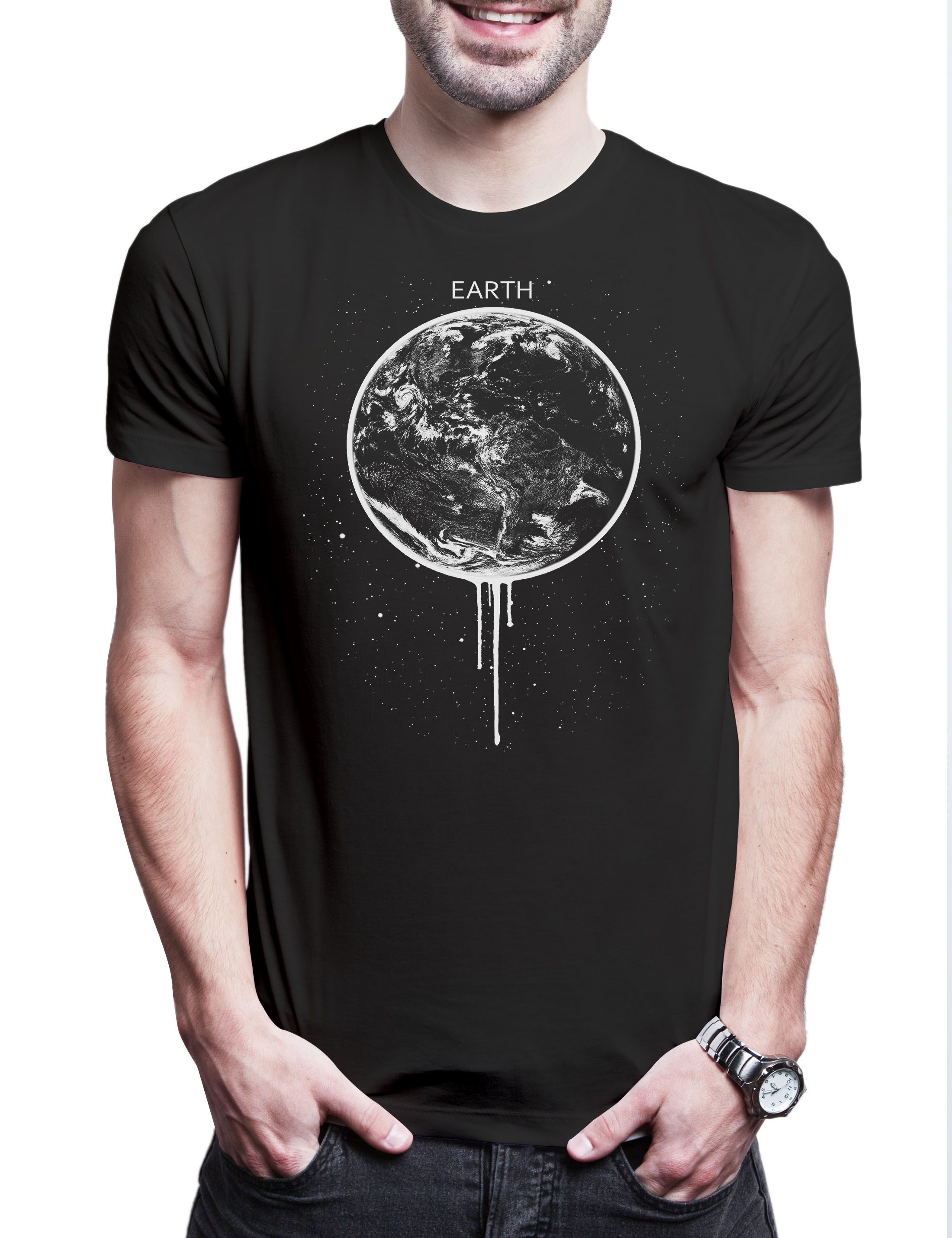 Print-Shirt Dripping Earth In Space Herren T-Shirt Naturschutz Öko Save Eco Planet
