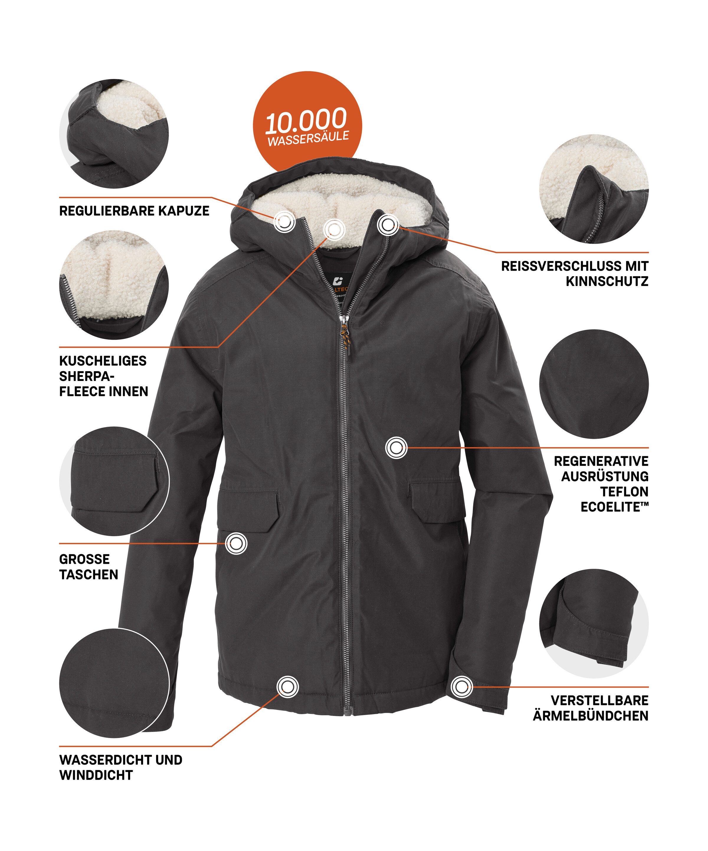 Killtec Funktionsjacke KOW 145 BYS JCKT Wasser- und winddicht, Sherpa Fleece, Teflon EcoElite™ imprägniert – Bild 5 von 5