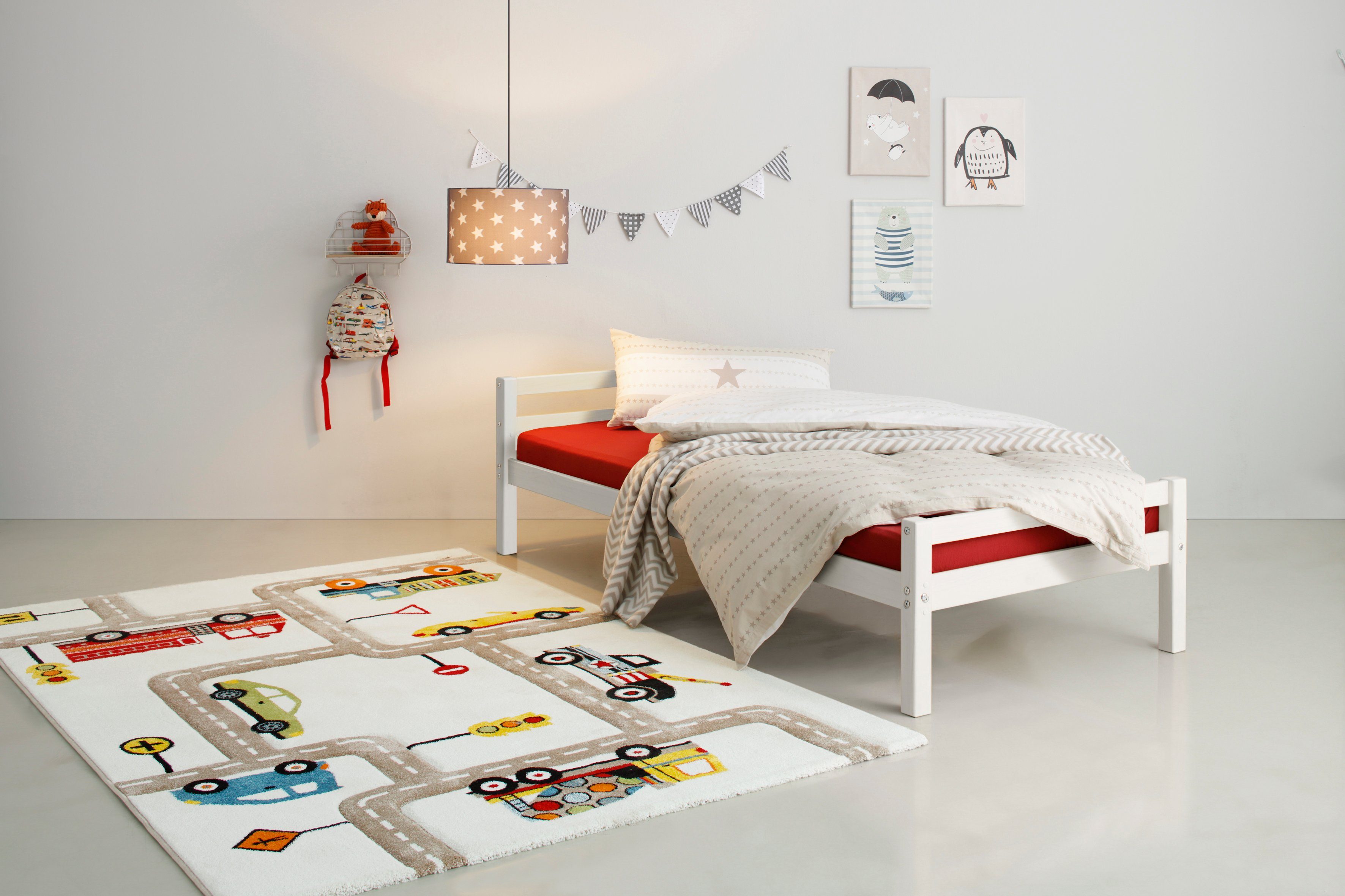Lüttenhütt Kinderbett Alpi, Einzelbett aus schönem Kiefernholz, Lattenrost, Liegefläche 90x200 cm weiß