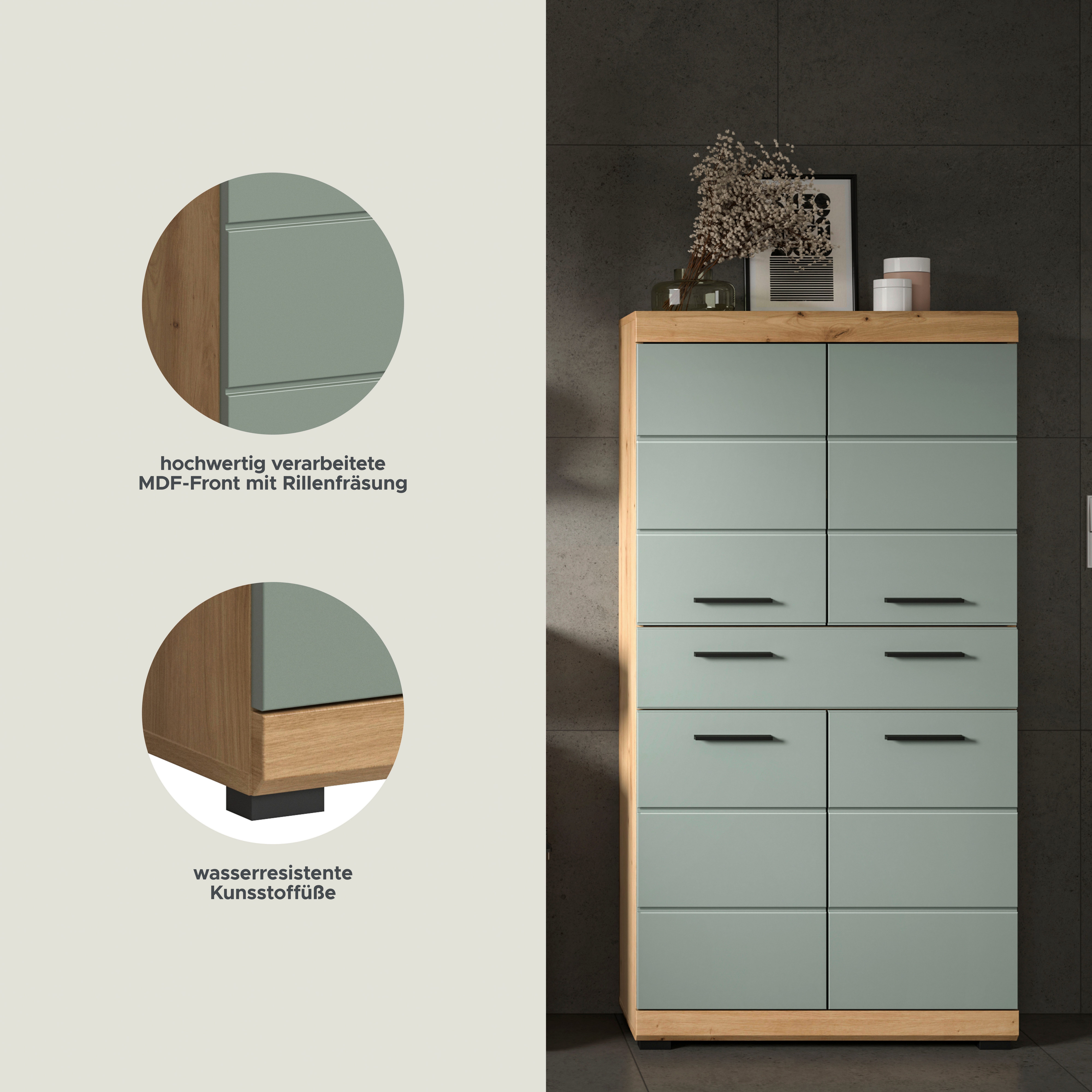 welltime Midischrank SIENA, Breite 74cm, 4 Türen, 1 Schubkasten, 4 Fächer, MDF-Front (TOPSELLER) in verschiedenen Farben erhältlich, Badmöbel, Badschrank, Schrank, Bad