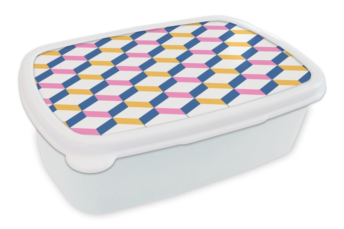 MuchoWow Lunchbox Pastell Mädchen - (2-tlg), Jungs Kinder für und und Kunststoff, Erwachsene, weiß Muster, für Brotdose, Blöcke Brotbox 