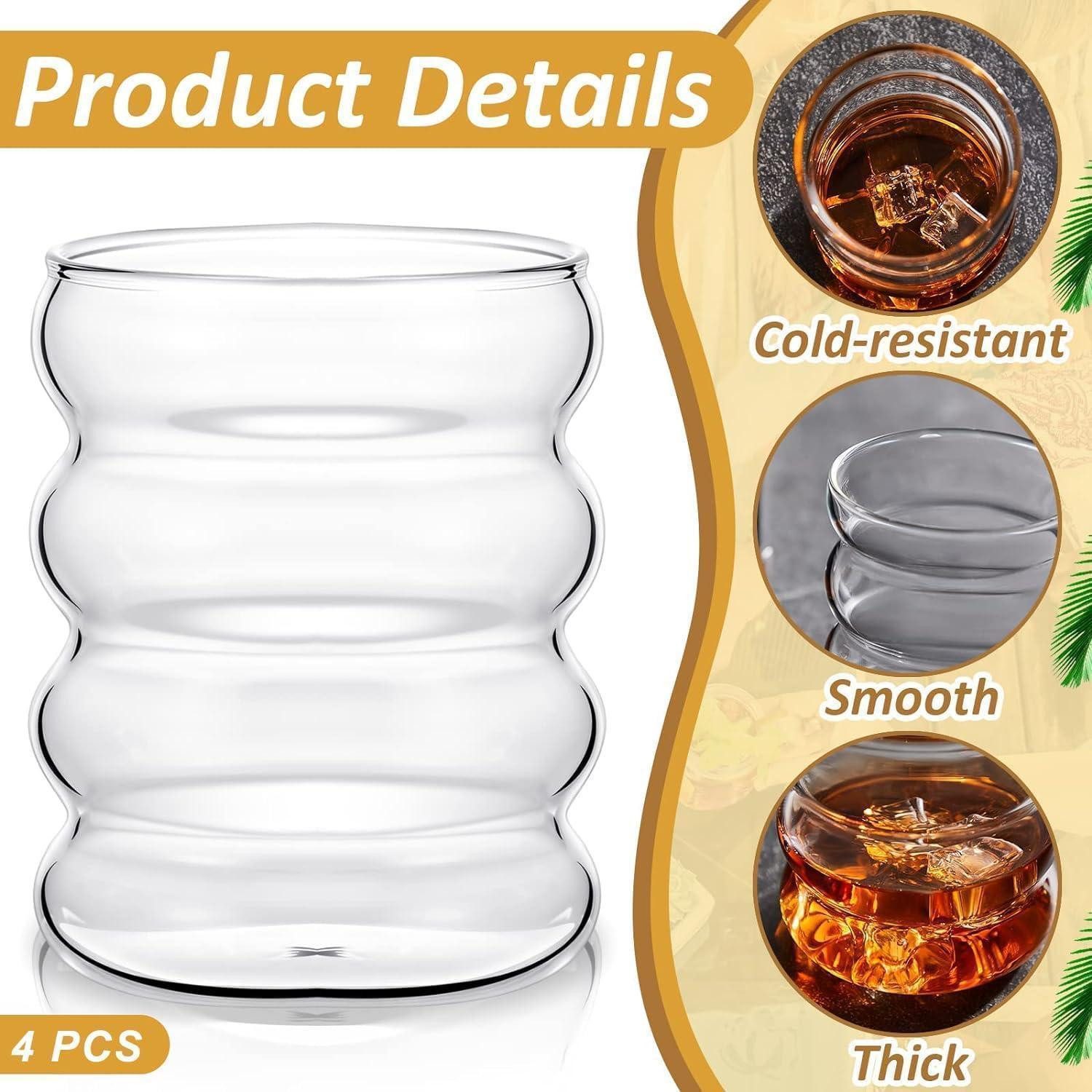LuxusKollektion Longdrinkglas Gerippte Trinkgläser mit Glasstrohhalmen 4er Set 530ml Bubble Wave