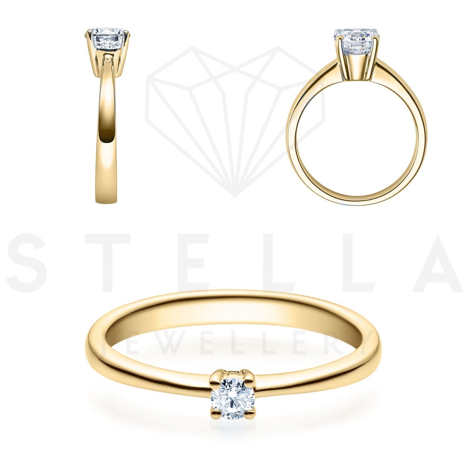 Stella-Jewellery Solitärring 375er Verlobungsring Gelbgold 0,05ct. Diamant (inkl. Etui), mit Brillant 0,05ct. - Poliert | Solitär-Ringe