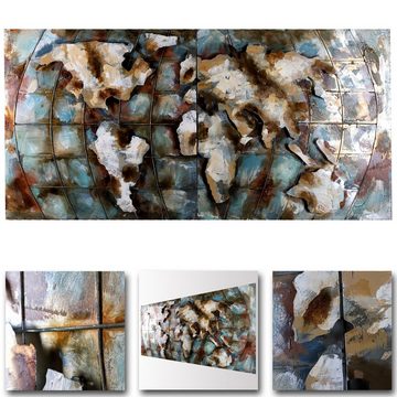 Home4Living Metallbild Wandbild 3D 2-teilig 200x100cm Relief Unikat handgefertigt, Weltkarte, 3D-Effekt